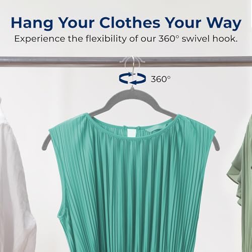 SereneLife 100 Pack Shirt Hangers, Heavy Duty Non-Slip Velvet Hangers with 360° Swivel Hooks, Slim Space-Saving Design for Tops, Jackets, Blouses, & Strappy Dresses (Gray) - Image 6
