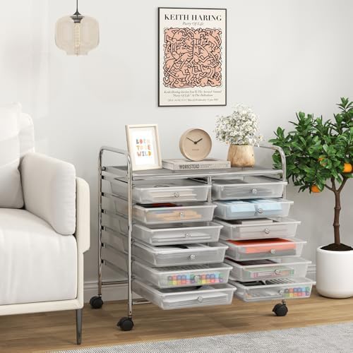 COSTWAY 12-Drawer Rolling Storage Cart, Utility Storage Organizer Cart - Image 2