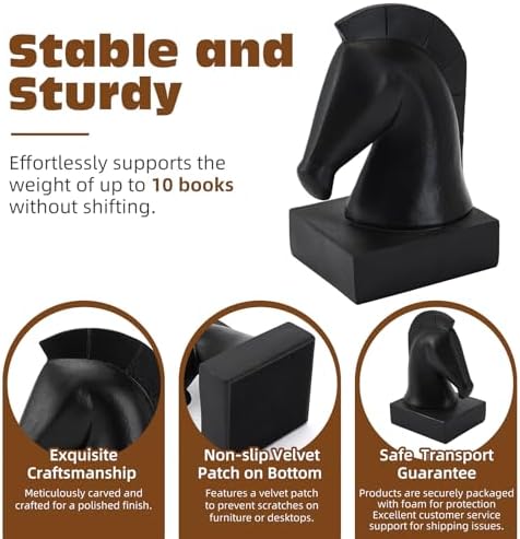Black Horse Bookends, Vintage Horse Head Book Ends for Heavy Books - Image 2