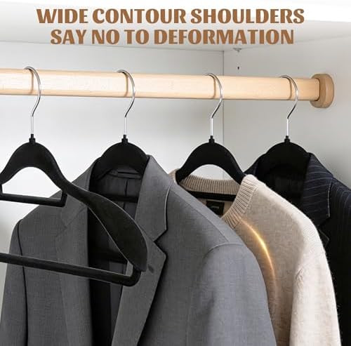 10 Pack Black Velvet Hangers, Wide Shoulder Suit Hangers for Men - Image 3