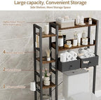 Housolution 7 Tier Over the Toilet Storage with 2 Drawers, Rustic Brown - Image 4