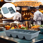 Maxdot 3 Pcs 20.5 x 11.9 x 3.7 Inch Silverware Organizer with Lid, Commercial 4-compartment Restaurant Kitchen Cutlery Tray, Plastic Silverware Storage Container, Condiments Holder (Grayish Blue) - Image 6