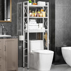 Kalrin Over The Toilet Storage with X Shape Side Guardrail, 3-Tier Over Toilet Storage Rack with Drain Basket, Freestanding Bathroom Organizer for Balcony Laundry, Pure White by Kalrin
