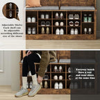 Wodeer Hall Tree with Bench and Shoe Storage, 53" Farmhouse 4-in-1 Mudroom Storage Organizer with Coat Rack, 6 Hooks, 12 Shoe Cubbies, Adjustable Shelf, for Entryway, Hallway, Living Room, Brown - Image 4