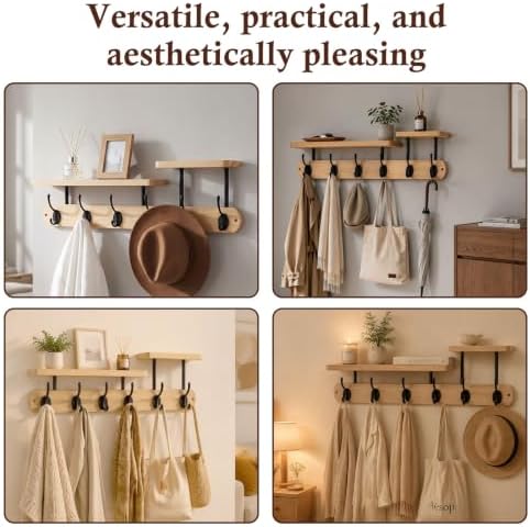 Coat Rack Wall Mount 23" Coat Rack Wall Mount with Shelf for Entryway, Rustic (Natural Color) - Image 6