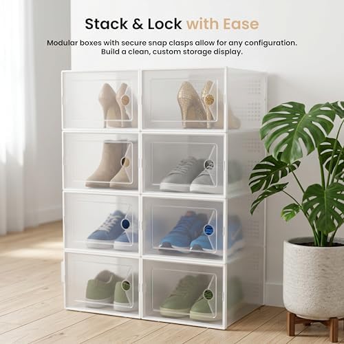 HealSmart 15-Pack Large Shoe Storage Boxes, Stackable Plastic Shoe Organizer with Lids, Large Shoe Rack & Storage Containers for Closet, Under Bed, Entryway, White - Image 3