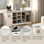 47.2" Shoe Storage Bench with Cushion, 6 Open Cubbies, 2 Cabinet - Image 5