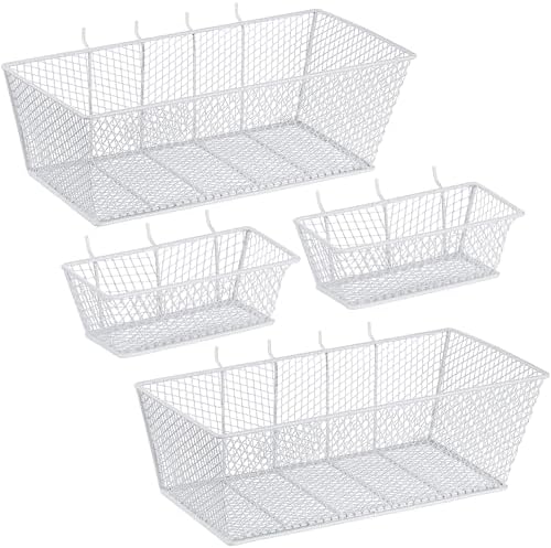Sieral 4 Pcs Metal Pegboard Baskets Wire Organizer, Small, Large, White by Sieral