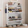 Wodeer White Shoe Storage Cabinet with 2 Flip Drawers, Narrow Wood Shoe Cabinet Storage for Entryway with Metal Legs & Hooks, Adjustable Shelves, Freestanding Shoe Rack Organizer for Foyer, Hallway by WODEER