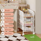Rolling Makeup Cart Organizer with 3 Drawers, 4-Tier Narrow Floor Skincare Organizers with dividers, Vanity Organizer Cosmetics Display Cases for Makeup Brush, Hair Tool, White - Image 7
