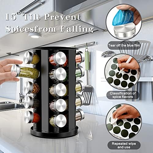 Handisen Rotating Spice Rack Organizer for Cabinet, Spice Racks Storage with 20 Jars, Spinning Spice rack for Kitchen Countertop, Spice Holder,Seasoing Storage Racks, Silver - Image 6
