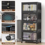 BROVIEW 400Qt Stackable Storage Bins with Lid, Extra Large Closet Organizer Collapsible Drawer Boxes with Wheels, Folding Plastic Cabinet Containers for Home Kitchen Room Organization, 5Pack Black - Image 3