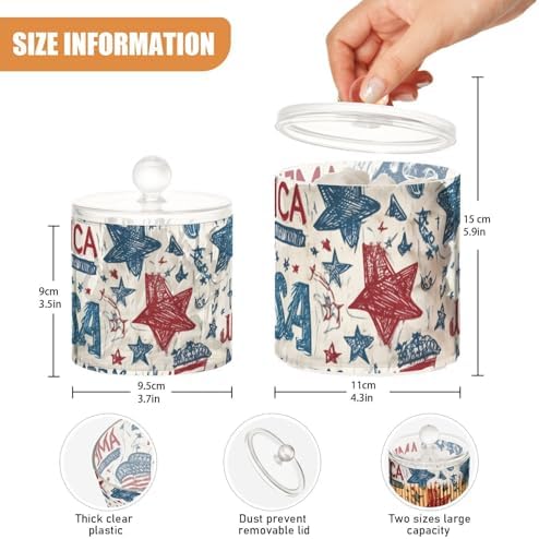 White Patriotic Stars July 4th Qtip Holder Waterproof Dustproof Apothecary Jars with Lids For Bathroom Cotton Swabs Makeup Sponges Floss Picks Bath Salts 2 Pack - Image 3