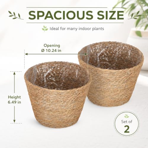 IMIKEYA 2-Pack Seagrass Plant Baskets with Plastic Liners, 9 Inch - Image 6