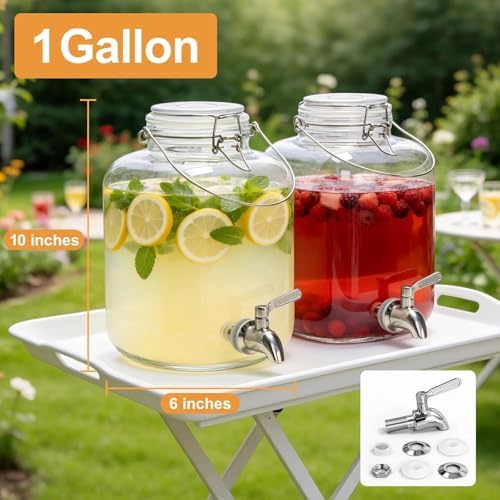 Glass Drink Dispenser for Parties, 1 Gallon Beverage Dispenser with Spigot and handle,Glass Water Dispenser, Juice Dispensers for Fridge, Lemonade & Laundry Detergent Dispenser (1Pack) - Image 3