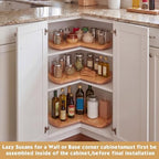 Leinuosen 3 Pcs 28 Inch Banded Pine Wood Full Kidney Shaped Lazy Susan for Corner Base Cabinets with Steel Swivel Bearing for Kitchen Turntables Pantry Spice Can Storage, Not Include Metal Rod - Image 4