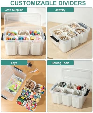 EOENVIVS Clear Storage Bins with 6 Tall Inserts, Stackable craft organizers and storage Box, Plastic Storage Totes with Lids and Handles for Crafts, Jewelry & Sewing, Art Supplies, Markers, Pens - Image 7