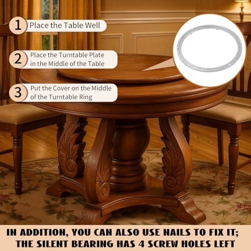 Lounsweer 20 Inch Lazy Susan Hardware Mute Aluminum Alloy Turntable Bearing Large Mute Heavy Duty Swivel Plate 530 Lbs Load Lazy Susan Base Kit Silent Rotating Ring for Tabletop Corner Storage - Image 5