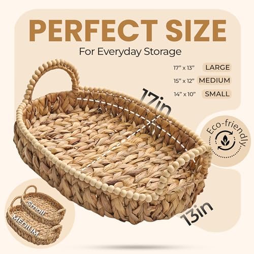 Handwoven Water Hyacinth Wicker Basket Set of 3 - Storage Baskets with Handles & Scalloped Edge for Living Room, Nursery Organization, Laundry & Pantry Wicker Baskets Use - Image 2