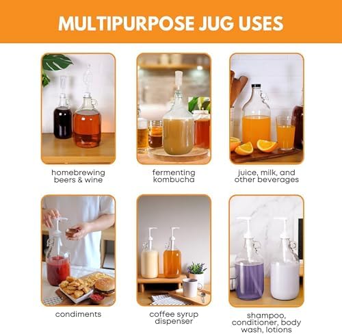 Fastrack 6-Pack Half-Gallon Glass Jug Set (64 oz) w/12 Polyseal Caps & Black Jar Gripper Pad – Multipurpose Half Gallon Jug, & Detergent Dispenser for Laundry, Glass Jar for Liquids, Water & Juice - Image 6