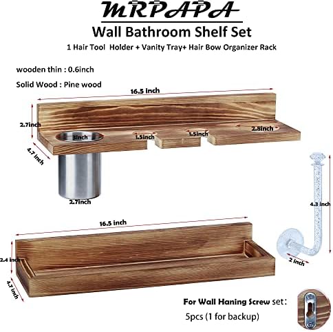 MRPAPA Hair Tool Organizer Wall Mount 2 Layer Wooden Blow Dryer Holder - Image 2