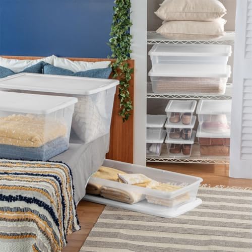 Sterilite 12-Pack 41 Quart Storage Box, Stackable Clear Plastic Bins with Snap-On Lids - Heavy-Duty Organizing Containers for Closet, Bathroom, and Office - Image 5