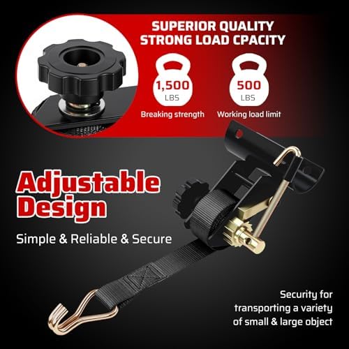 Black Rack Straps with J-Hook (4PK),1.5" x7.5' Ladder Rack Ratchet Straps, 2" Round Tube Mount, Perfect Ladder Rack Tie-Downs for Trailer Cargo Control - Image 4