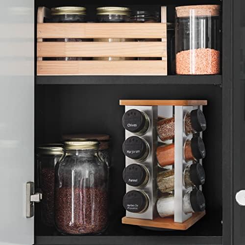 Kamenstein 16 Jar Warner Revolving Countertop Spice Rack Organizer with Lift & Pour Caps and Spices Included,FREE Spice Refills for 5 years,Stainless Steel & Bamboo with Black Caps,16-Jar (Pack of 2) - Image 5