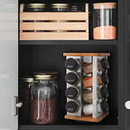 Kamenstein 16 Jar Warner Revolving Countertop Spice Rack Organizer with Lift & Pour Caps and Spices Included, FREE Spice Refills for 5 years, Stainless Steel & Bamboo with Black Caps - Image 5