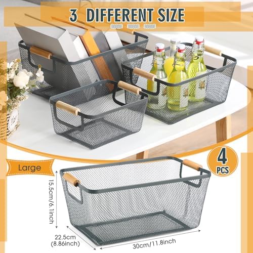 Ziliny 4 Pcs Mesh Wire Baskets for Organizing, Large, Dark Gray - Image 2