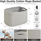 ICERZCZ Storage Baskets for Organizing & Shelves, Woven Cotton Rope Organization Bins for Dog Toys, Clothes, Books, Nursery Organizer, 15"Lx11"Wx9.5"H, (4 Packs) Grey - Image 3