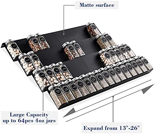 Mulush Metal Spice Rack Tray - Spice Drawer Organizer for Kitchen Cabinets Storage and Organization (Jars Not Included) - Image 4