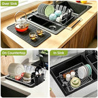 in Sink Expandable Dish Drying Rack with Silicone Mat-Extra Large Stainless Steel Dish Drainer Over The Sink with Utensil Holder, Applicable for Sink Width 16'-22' (Silver,23.2'*12.2') - Image 4