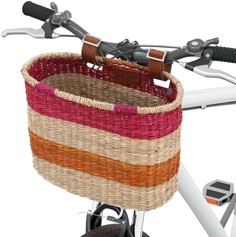 Seagrass Handmade Woven Cruiser Adult Bicycle Basket, Front Bike Basket, Detachable Handlebar Basket, Leather Straps by Post-Pourri