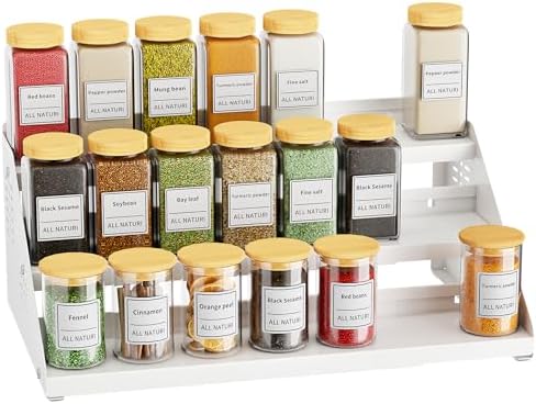 BOIVSHI 3 Tier Expandable Spice Organizer for Cabinet, White by BOIVSHI