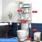 2-Tier Over The Toilet Storage, Freestanding Metal Bathroom Shelves, Above Toilet Storage Rack with Hooks and Paper Holder, Space-Saving, for Bathroom Restroom Laundry, Stainless Steel - Image 2