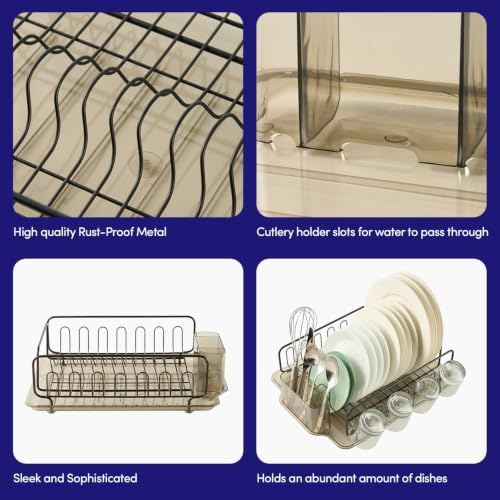 Sweet Home Collection Dish Drying Rack, 2 Piece Acrylic Dish Dryer Rack with Molded Drain Board & Utensil Holder, Removable Rust Resistant Rack, 17.5" x 13.25" x 5.2" - Smoke Grey - Image 4
