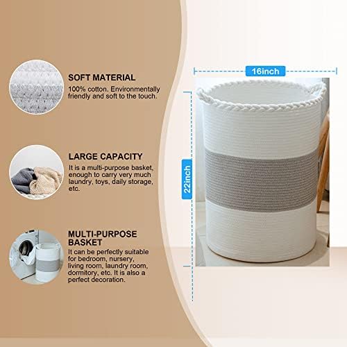 72L Woven Laundry Basket,Tall Wicker Laundry Basket for Blankets,Clothes,Pillows,Toys,Shoes Large Cotton Laundry Hamper for Bedroom,Living Room,Bathroom - Image 4