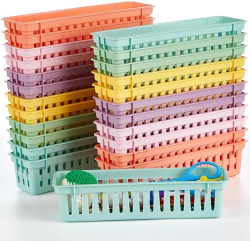 gisgfim 24 pcs Pencil Holder for Desk Kids Pen Basket Tray for Organizing Classroom Storage Pencil Caddy Cute Dispenser for Student library TeacherSchool Supplies Office Dispenser (Pastel) by gisgfim