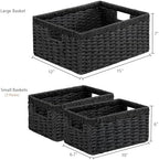 Vagusicc Wicker Storage Basket, Set of 3 Wicker Basket, Hand-Woven Paper Rope Storage Baskets for Organizing, Large Cube Storage Organizer Bins Baskets for Shelves Small Toilet Paper Baskets, Black - Image 2