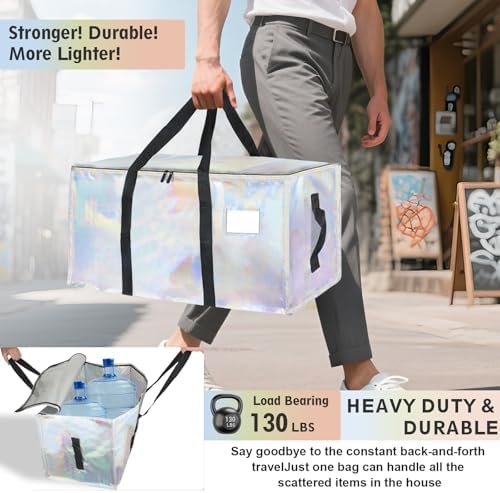 12 Pack-Extra Large Heavy Duty Moving Bags - Waterproof Storage Totes with Handles & Zippers, Foldable for College Dorm, Storage (Shiny Color) - Image 3