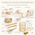 Office Desk Supplies Accessories Women - Women Marble Desk Decor Set Gold - Image 2