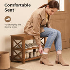 Bamworld Shoe Rack Bench with Storage 3 Tier Bamboo Shoe Bench Entryway Rustic Entryway Bench (X-Brown, 23.6 Inch - Image 4