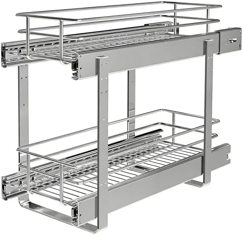 JOWBOOW 2-Tier Narrow Cabinet Pull Out Shelves, 8" W x 22" D, Chrome - Image 6