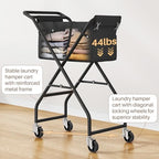 No-Bend Laundry Cart- Rolling Hamper with Locking Wheels & Handle, Foldable Basket Screw-Free Assembly, Durable Metal Frame & Removable Liner Bag for Bedroom & Bathroom (Black) - Image 4