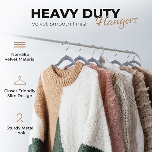 Our Modern Space 200 Pack Velvet Hanger for Shirt Pants Dresses Skirts Suits Jackets - Slim Space Saving Design - Standard Coat Hanger - Sturdy & Durable Design with Shoulder Grooves Hook - Image 2