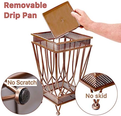 Dualplex Super Quality Umbrella Stand, Umbrella Holder, Antique Look Metal Entry Hallway Décor Square Style w/Removable Drip Tray Home Office Decoration Rack Holds Umbrellas Canes Walking Sticks - Image 3