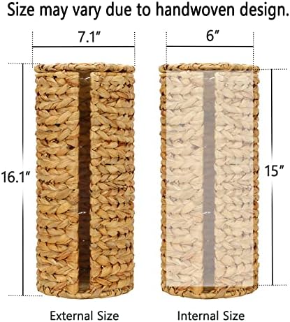 Graciadeco Stand Paper Storage with Lid Spare Extra 3 Rolls of Toilet Tissue Holder Free Standing Water Hyacinth Wciker Toilet Paper Organizer Basket for Bathroom - Image 2