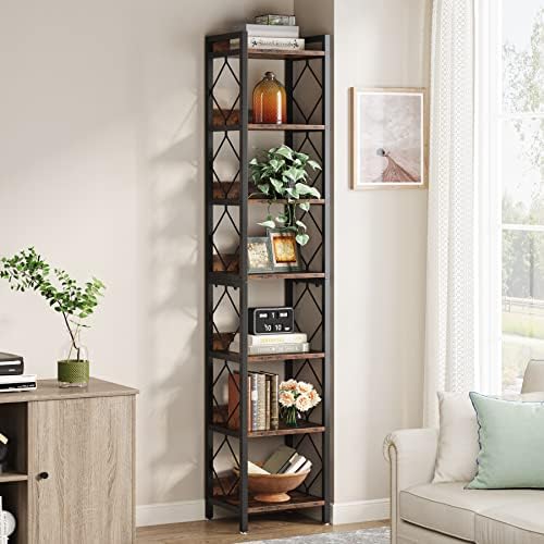 Tribesigns 78.7 Inch Tall Skinny Narrow Bookshelf Bookcase, Brown - Image 5