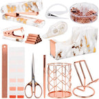 Office Desk Supplies Accessories - Women Marble Desk Decor Set Rose Gold by ChezAbbey